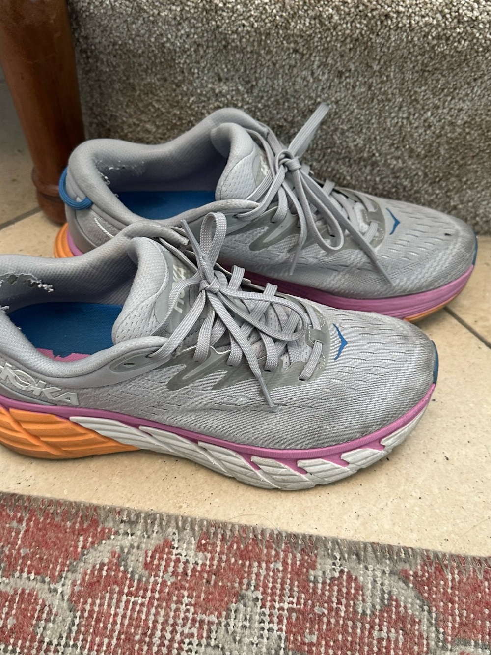 HOKA Gaviota 4 Women's Gray Running Shoes with Pink & Orange Accents